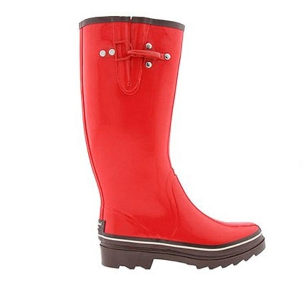 Kate Spade Tall Waterproof Rain Boots Red with Brown Chunky Sole Size 9